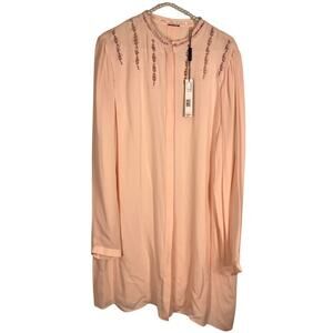 NWT Elie Tahari Samaira Tunic Blouse Hidden Buttons Mandarin Neckline Blush Pink